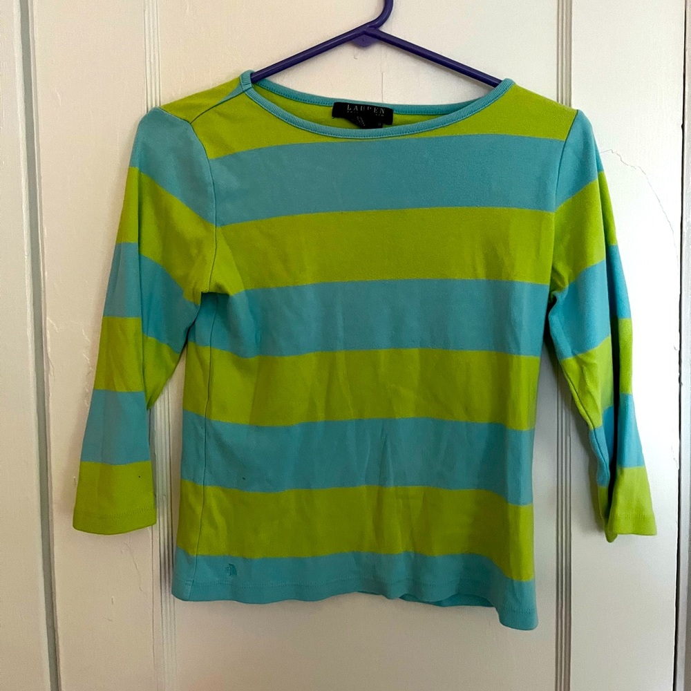 Lauren by Ralph Lauren cropped 3/4 length sleeve cotton jersey knit top